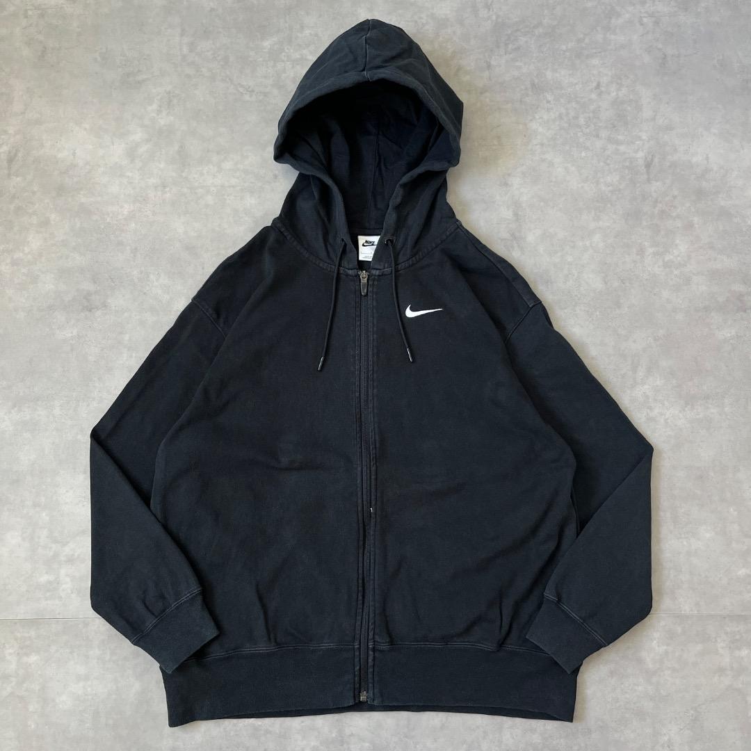 NIKE ナイキ ジップ パーカー 古着 スウッシュ 刺繍 L 黒 17962