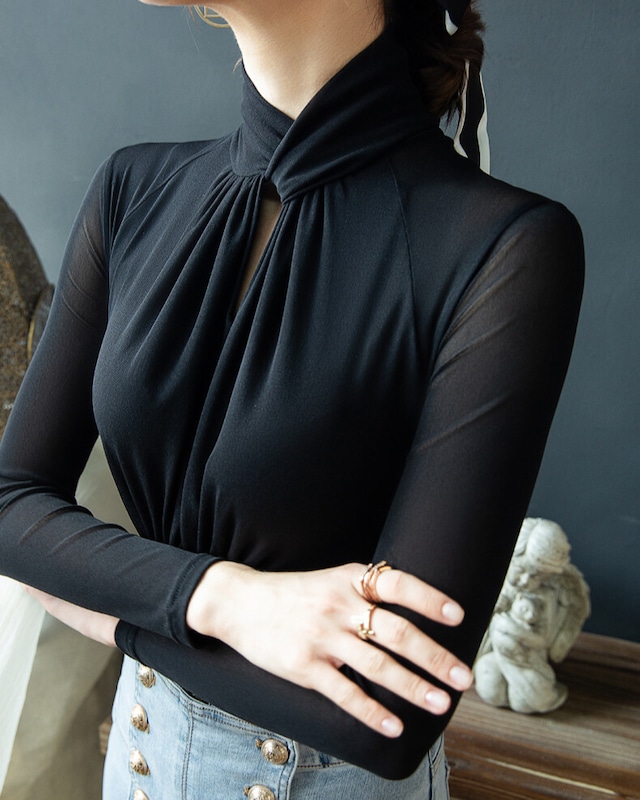 ドレープネック ロングスリーブ ハイネック ダンストップス ds1102