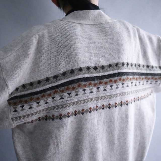 one point "和" motif human embroidery design geometry pattern loose silhouette 5b cardigan（made in italy）