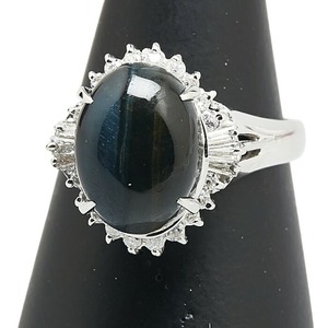 Pt900 プラチナ クロシドライトクオーツ4.08ct ダイヤ0.32ct リング 指輪 レディース 12.5号 【中古】