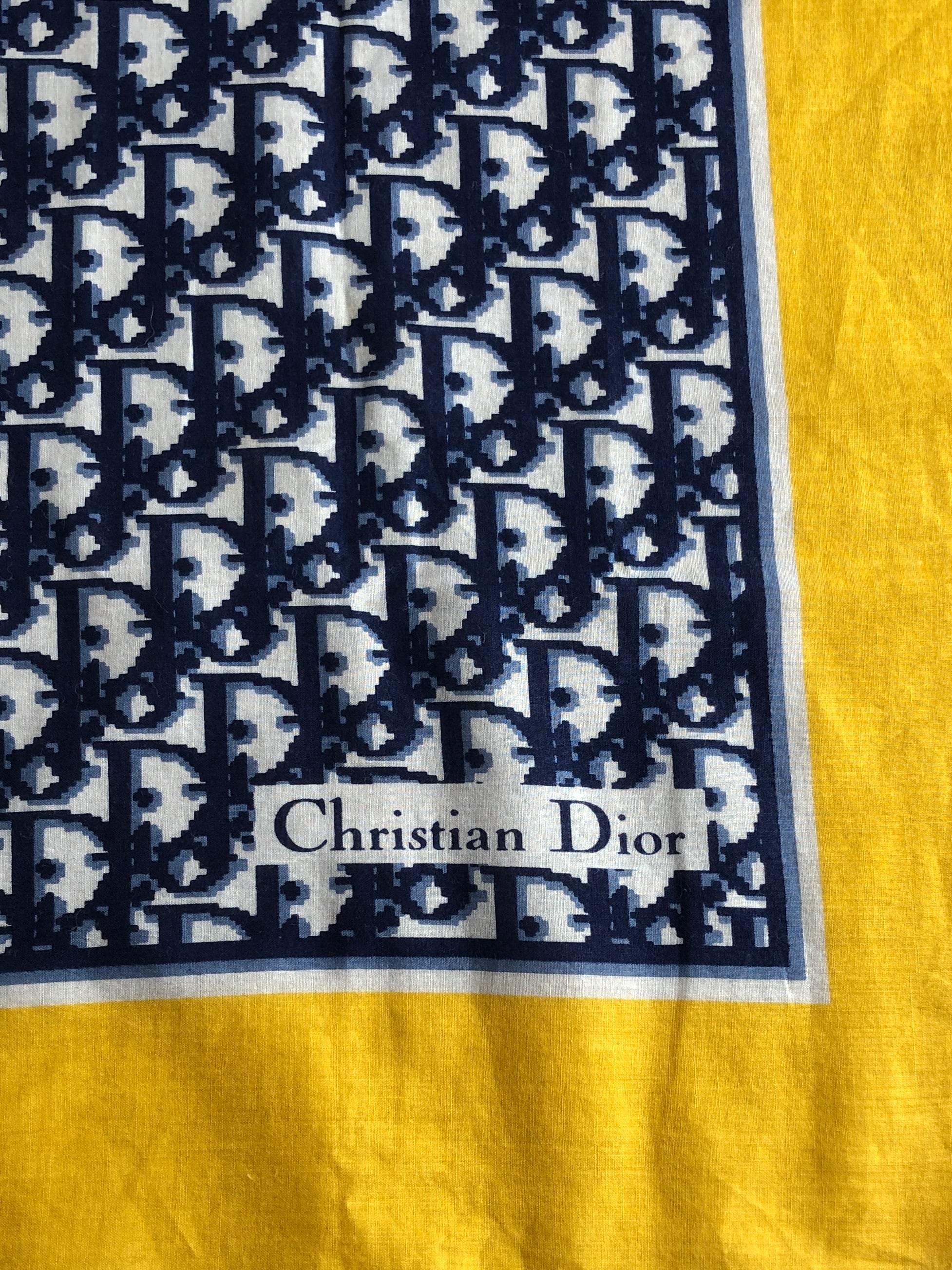 Christian Dior クリスチャン ディオール スカーフ イエロー ネイビー