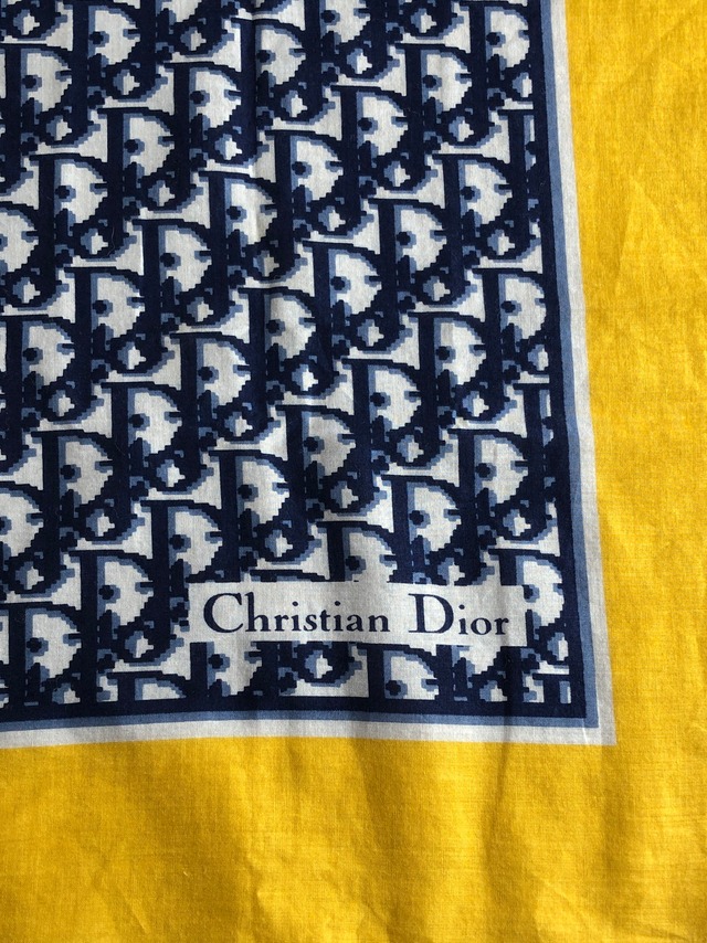 Christian Dior クリスチャン ディオール スカーフ イエロー ネイビー シルク vintage ヴィンテージ オールド 5w2wh8