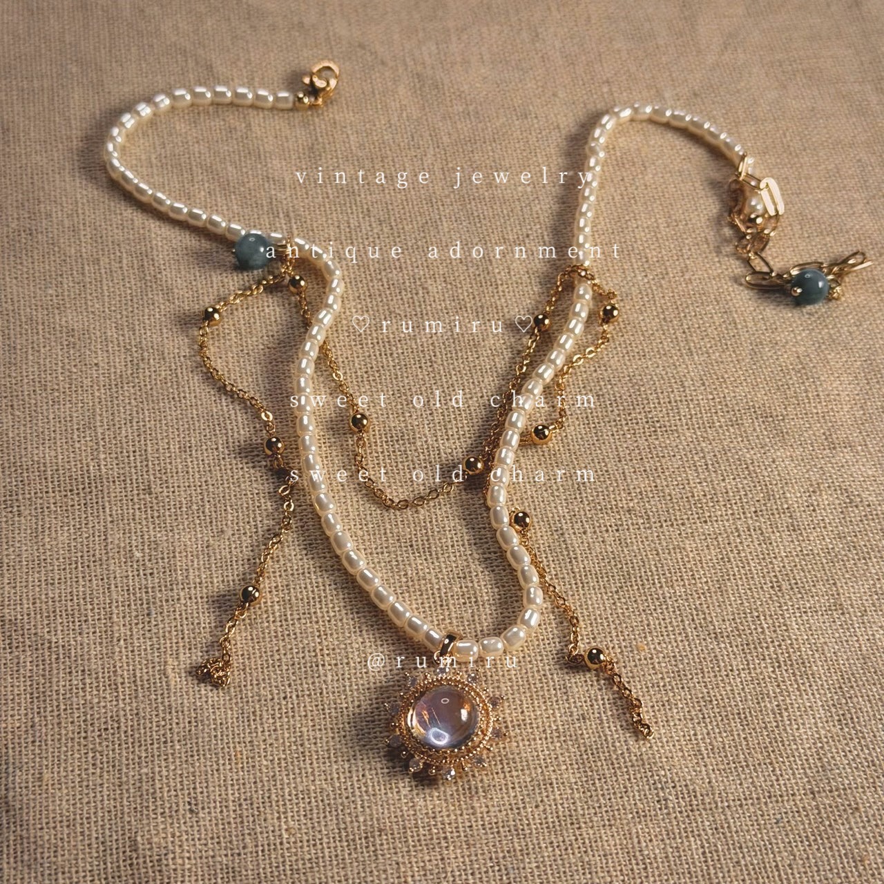 ハンドメイド ヴィンテージサン 淡水パール ネックレス - 1