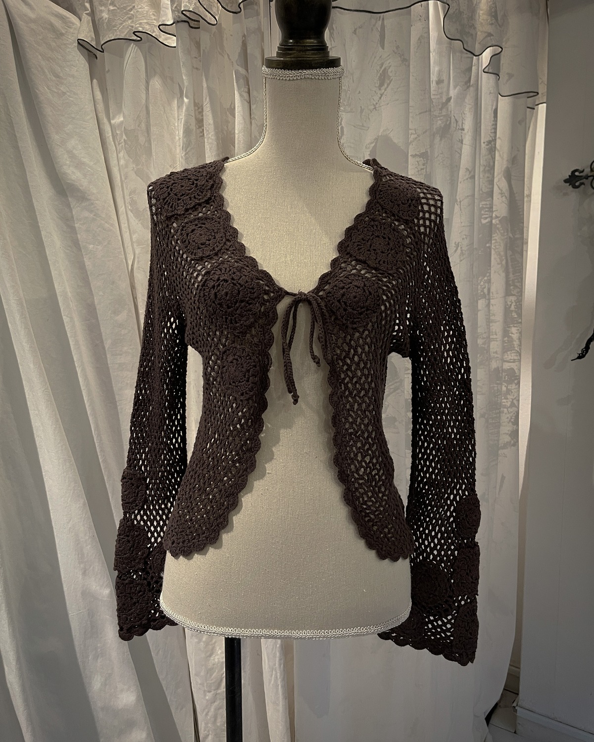 Brown Crochet Cardigan | Queens