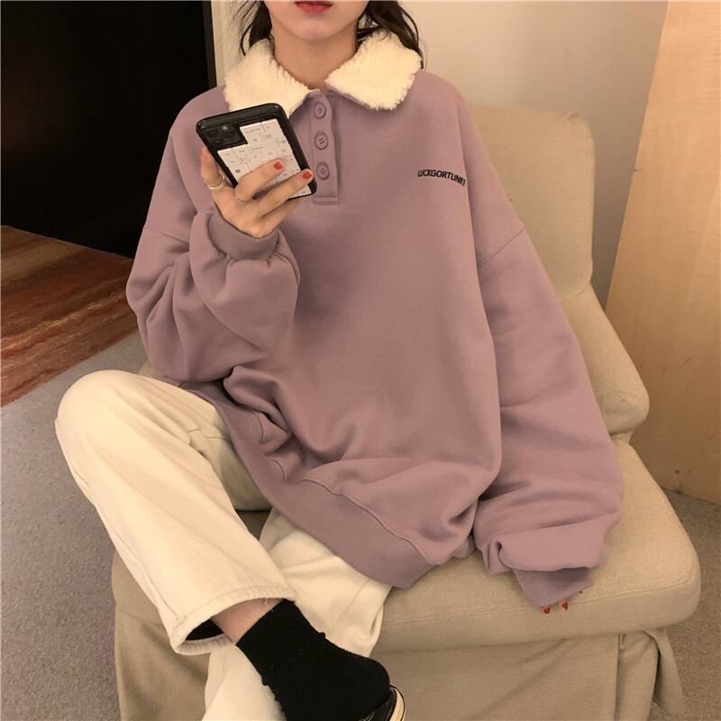 トップス レディース トレーナー スウェット 長袖 襟付き もこもこ モコモコ 裏起毛 かわいい 大人可愛い カジュアル おしゃれ お洒落 ラフ キュート ルーズ 存在感 無地 冬 10代 20代 30代 学生 通学 デート お出かけ 女子会 アウトドア 着回し 普段使い 重ね着 韓国 韓国系 送料無料 ファッション コーデ スタイル 暖かい 防寒 モテ 体型カバー トレンド 流行 インスタ映え ワンサイズ フリーサイズ パープル ピンク グレー ゆったり オーバーサイズ