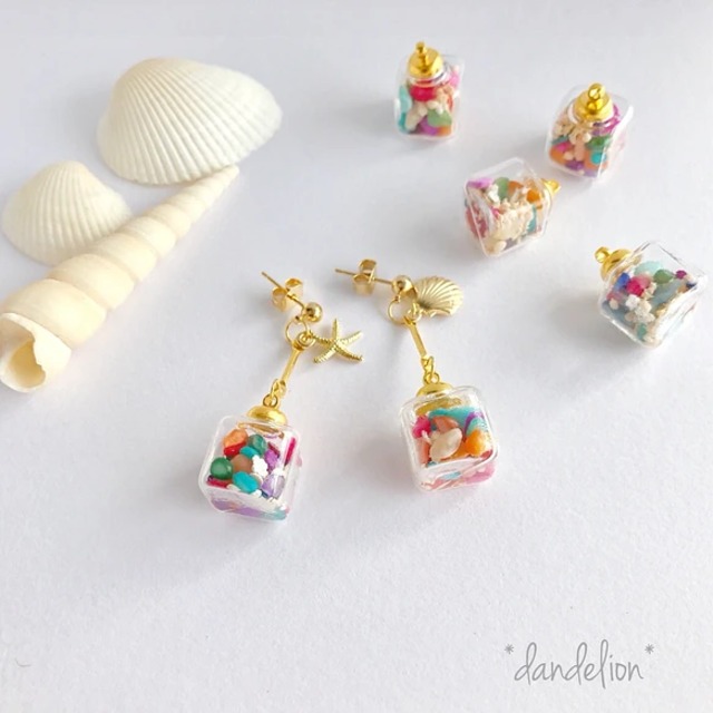 カラフルシェルボトルガラスドームピアス/イヤリング
