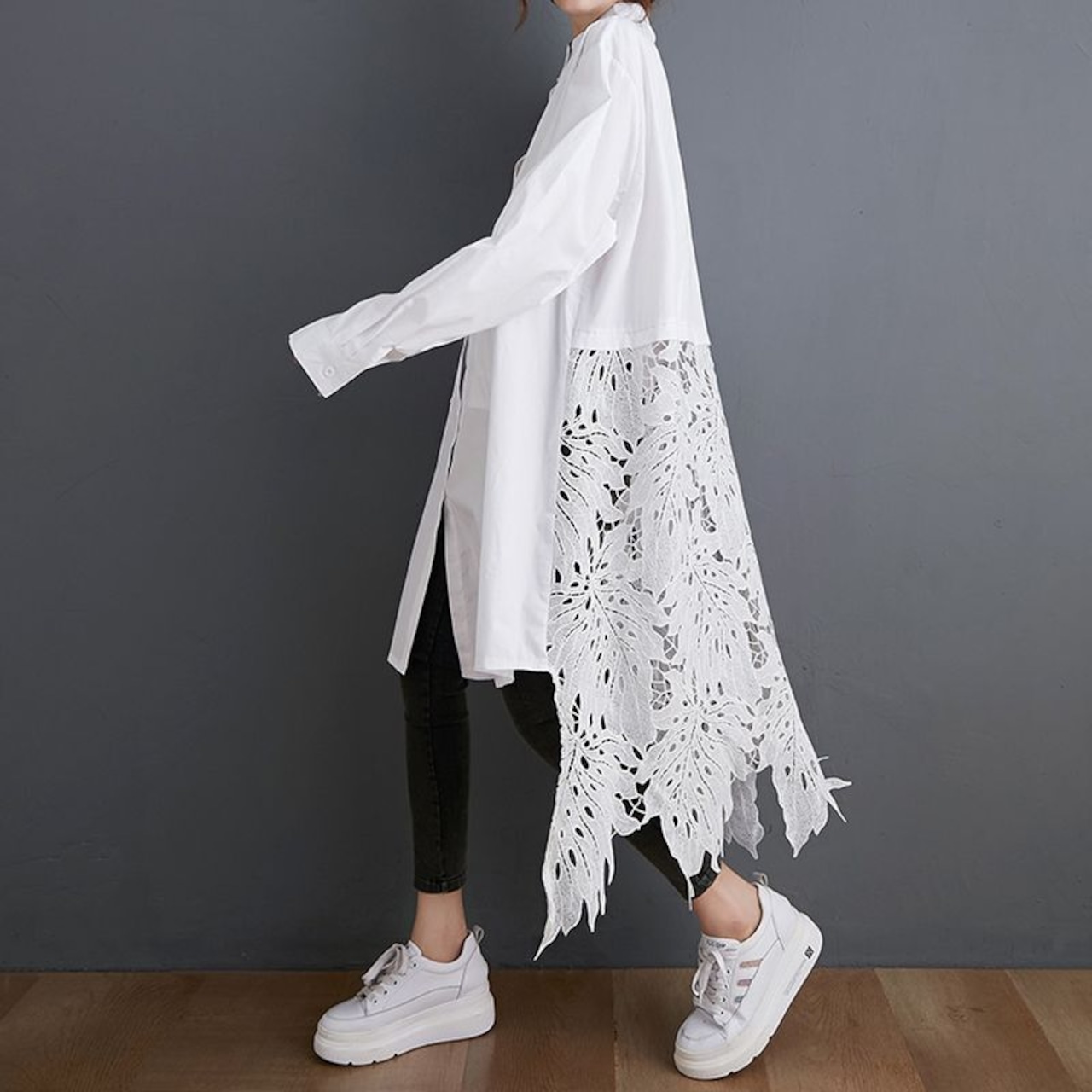 ヘムレース切替 ロングシャツ 00062