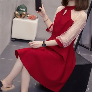 【送料無料】 ロングドレス 2色 ワンピース ドレス dress 衣装 パーティドレス カラードレス ロング ロング丈 ひざ丈 ミモレ ミモレ丈 袖あり 長袖 クルーネック Aライン フレア ドッキング キラキラ ビジュー装飾 異素材切り替え 透け感 シースルー エレガント 可愛い 大人可愛い きれいめ シンプル カジュアル シック コンサバ 華やか 大人 上品 おしゃれ お洒落 こなれ感 高見え 高級感 フェミニン 無地 春 30代 40代 レディース 女性用 ママ ママ服 ママコーデ ブラック レッド