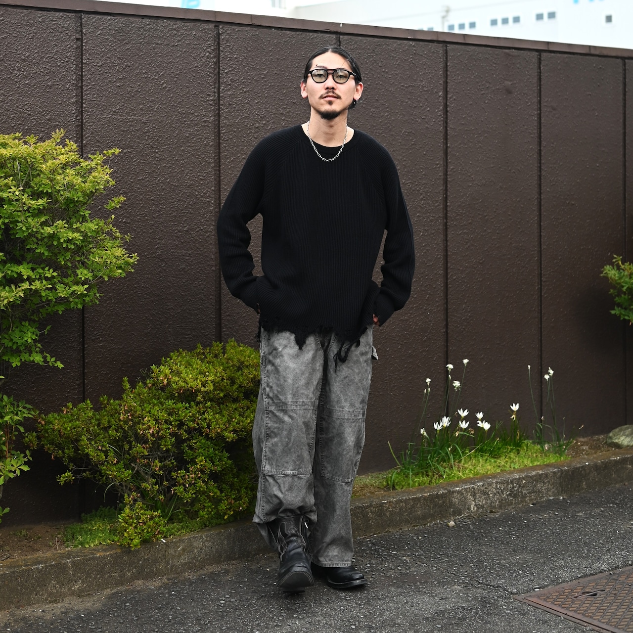 Leh(レー)GANKO別注×damage waffle L/S sweater コーディネート