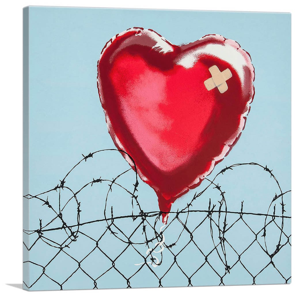 バンクシー「ラブ ハーツ/Love Hurts」展示用フック付きキャンバスジークレ Banksy