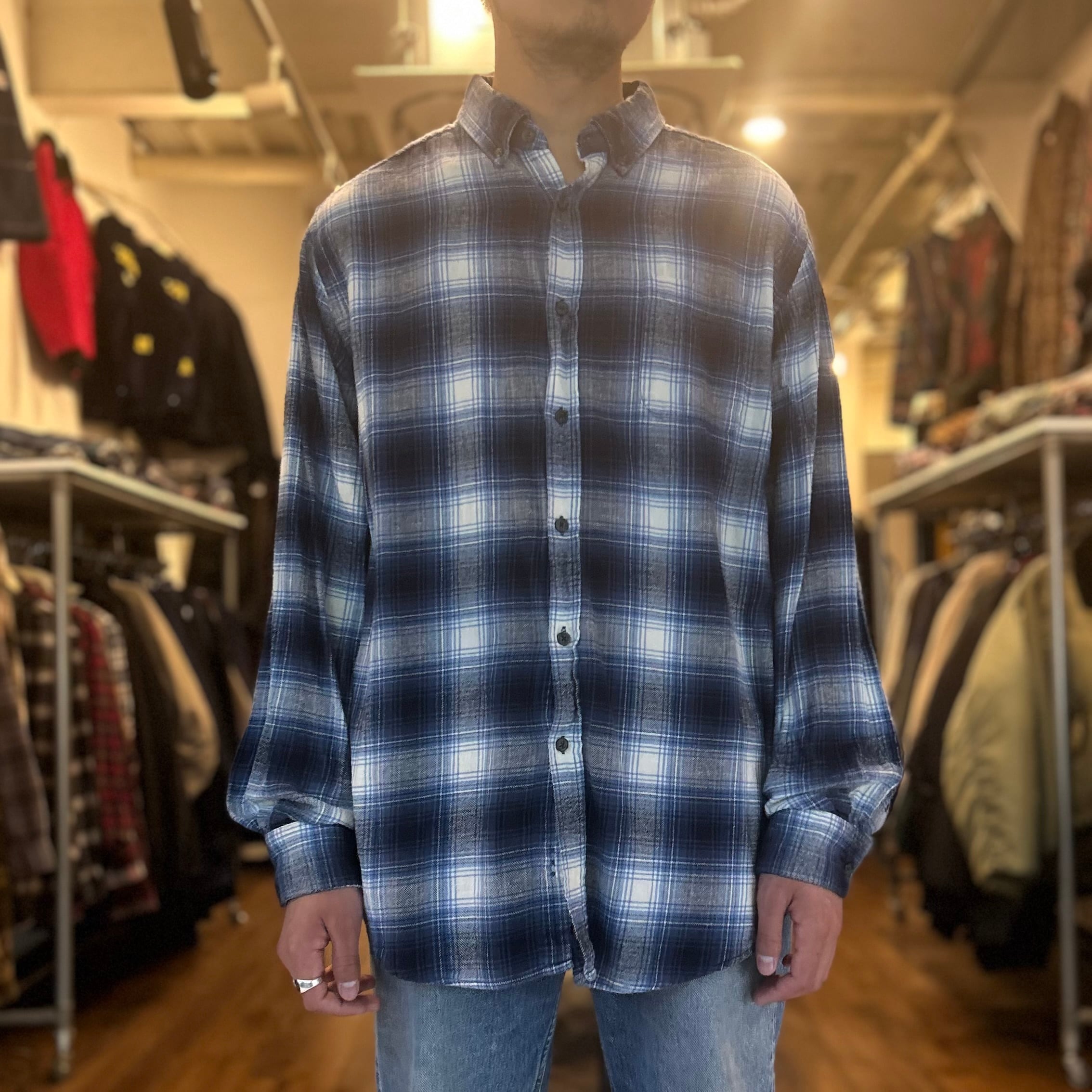 XL‼︎】70's Sears Shadow Plaid Open Collar Rayon Shirt “KINGS ROAD