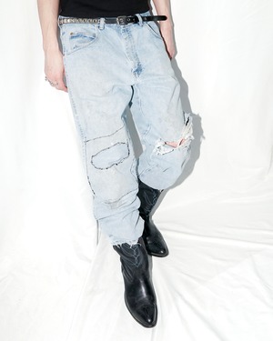 "Wrangler" Vintage repair crushed  straight denim pants