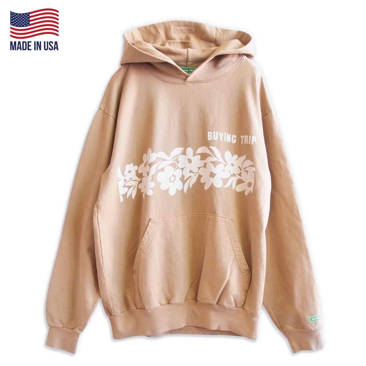 【BUYING TRIP】"Flower" Garment Dye French Terry Pullover Hoodie (SAND BEIGE DYED)