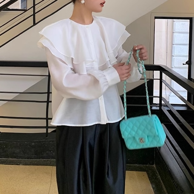 large ruffle collar tops<t1859>