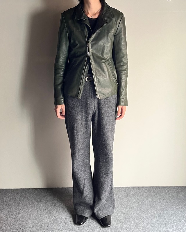 【5351 Pour HOMMES】moss goat leather riders jacket