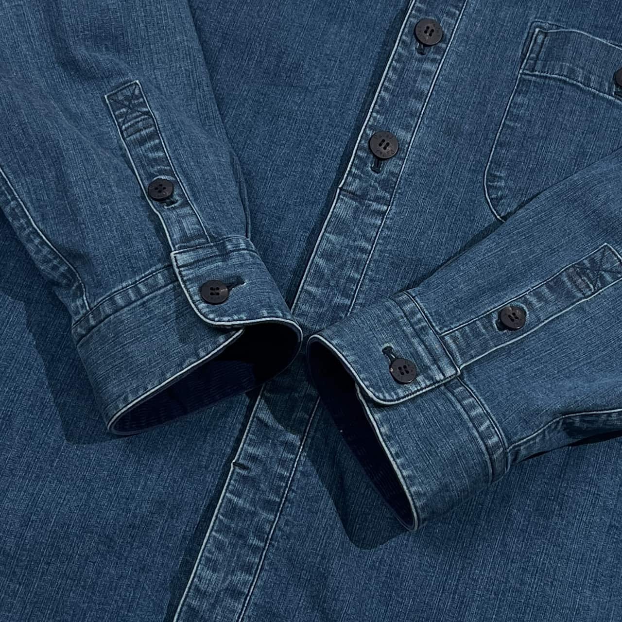 Papas パパス 切替 コーデュロイ シャンブレー デニムシャツ ジャケット L/インディゴ メンズ