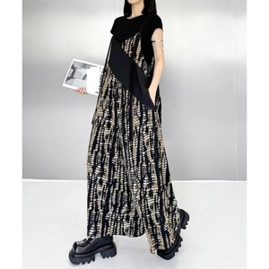 Monochrome Art Wide Leg Jumpsuit Pants / モノクロ アート ワイド ジャンプスーツ パンツ