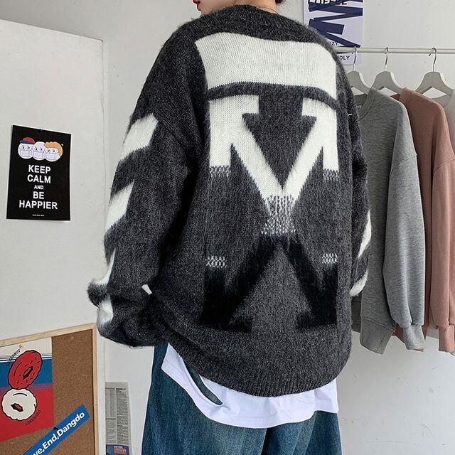 【予約販売】ニット バックデザイン オーバーサイズ メンズ グレー ブラック セーター こなれ感 お洒落 韓国 トレンド ストリート 秋冬 M/L/XL