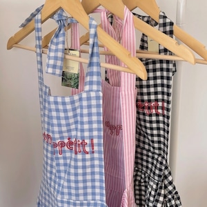 bon appetit apron 4types / ボナペティ エプロン おうちカフェ キャンドル 刺繍 作業着 韓国雑貨