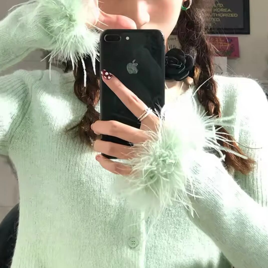 feather sleeve fluffy knit
