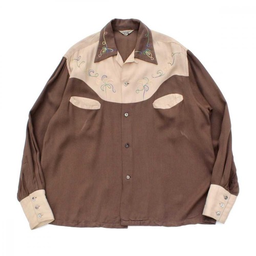 Vintage Long Sleeve Loop Collar Rayon Western Shirt [CROSDALE] [Early 1950s] BR x BE 16 1/2