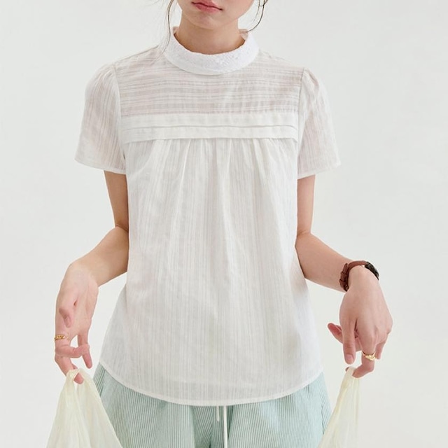 stand-collar pintuck yoke blouse