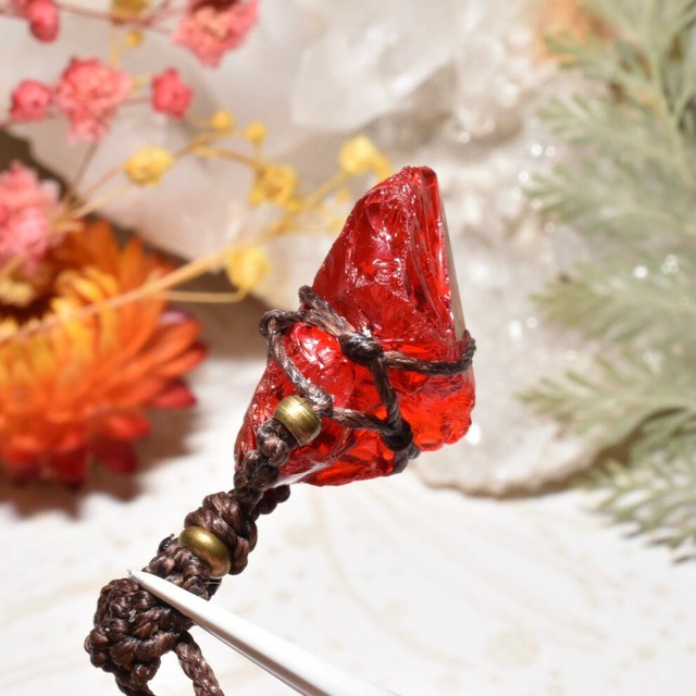 マクラメシンプルネックレス アンダラクリスタル 情熱レッド MN05