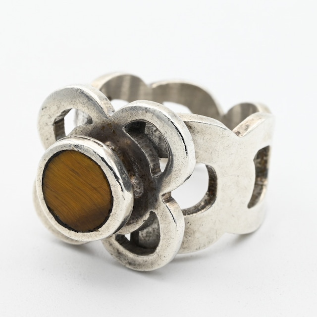 Floral Design Tiger Eye Taxco Ring #12.5 / Mexico