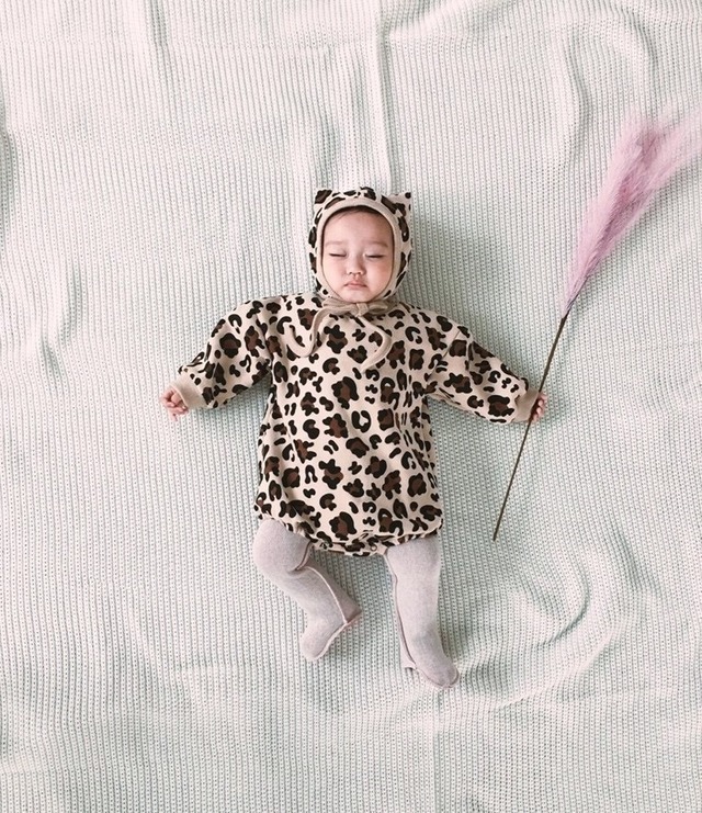 レオパードスエットトレーナーロンパース/カバーオール