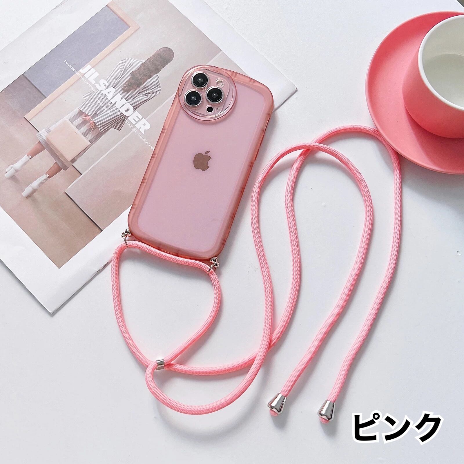 パステル シンプルカラー クリア スマホショルダー ショルダーストラップ付き Iphoneケース ホワイト ピンク イエロー パープル ブラック ブルー Coco Rose Beauty ココ ローズ ビューティー