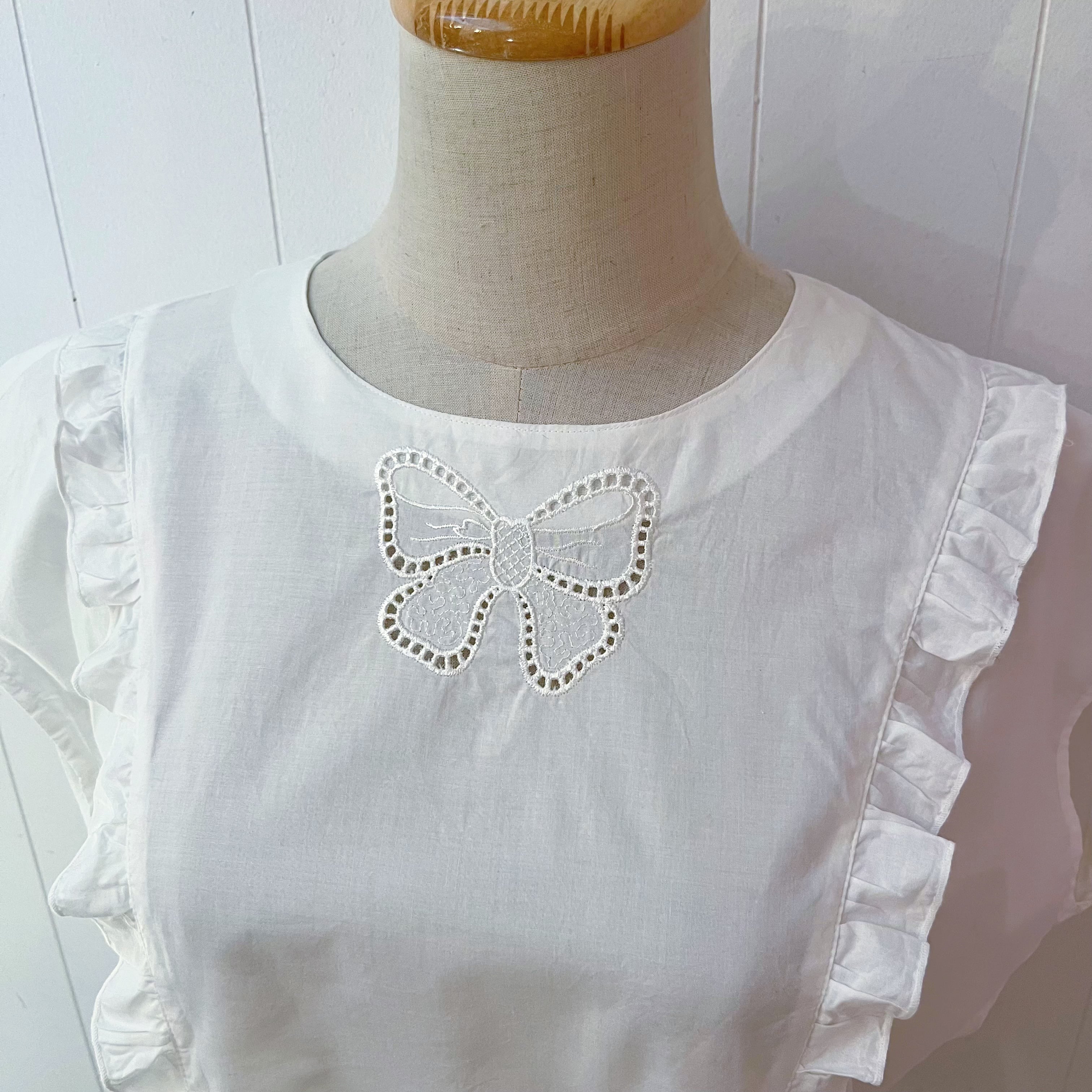 ribbon embroidery frill white blouse