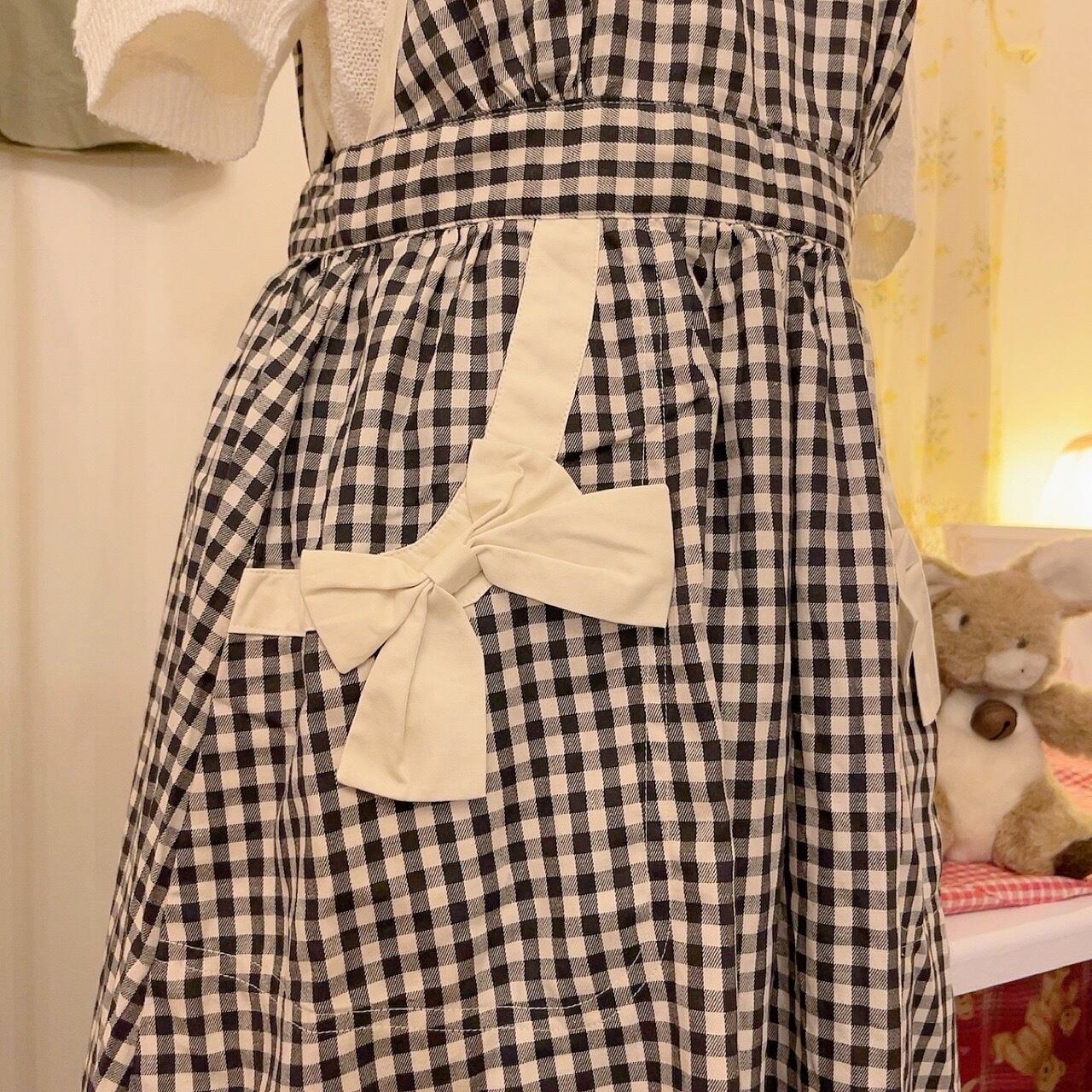gingham check ribbon one-piece