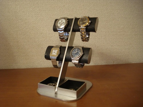 時計スタンド　腕時計　飾る　ブラック4本掛け楕円ダブルトレイディスプレイスタンド　130105