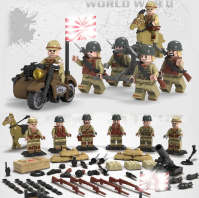 レア レゴ互換 旧日本軍 戦争 兵士ミニフィグ6体 バイク 武器大量 馬 ミリタリー Happy Hobby インポートセレクトショップ