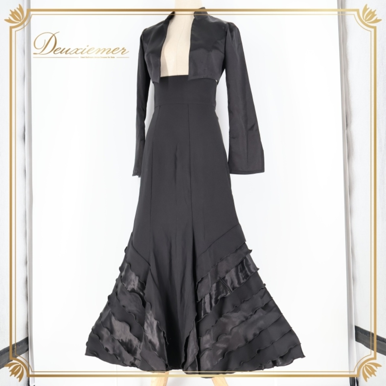 フラメンコ 衣装 ソニアジョーンズ SONIA JOHNES ファルダ ボレロ トップス ツーピース セットアップ 上下セット 黒 無地 レース 光沢 スタイリッシュ ダンス パーティ 発表会 ハイウエスト ブラック系 フラメンコ ドレス スカート セットアップ おしゃれ ステージ衣装 高級感 大人向け 女性用 ブラック系 発表会用 ツーピース 黒色 上下セット 光沢感 シンプル