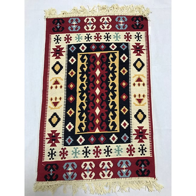 ☆トルコ製キリム☆ 60cm×90cm 絨毯 リバーシブルラグカーペット 厚手