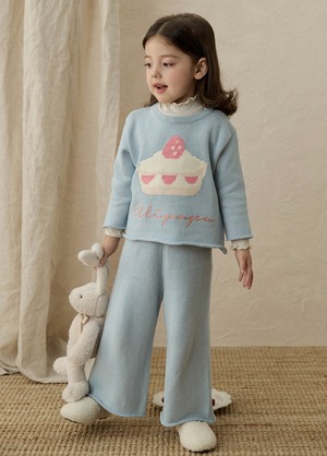 [Set] Light blue cake plant knit sweater & knit pants
