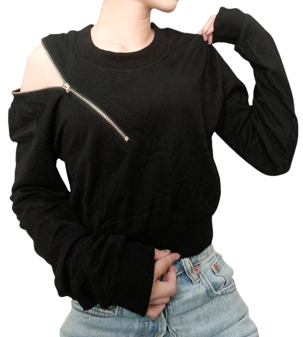 春秋トップス スウェット トレーナー ジッパー クルーネック