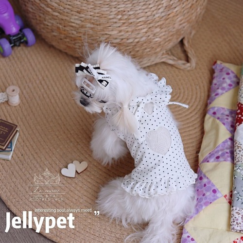 予約（海外ハンドメイド）【№B08675】JELLY  ハートレース切替え \　ポルカドット ドット　フリルワンピース