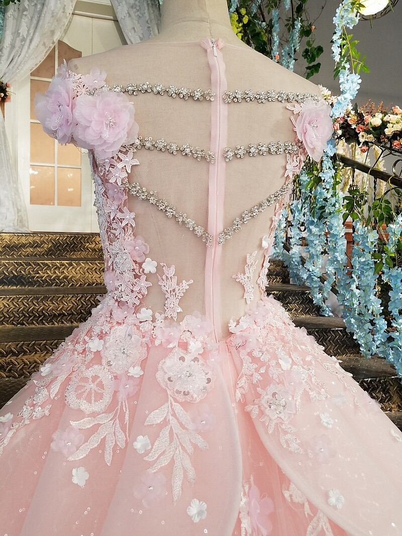 花 高級 ピンク イブニング ドレス 格安ウェディングドレス ビジュー 刺繍 オートクチュール 海外ドレス プリンセス 可愛い ウェディング 結婚式 イベント Aライン Antoinette