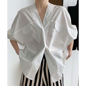 ノーカラーVネックシャツ 10111