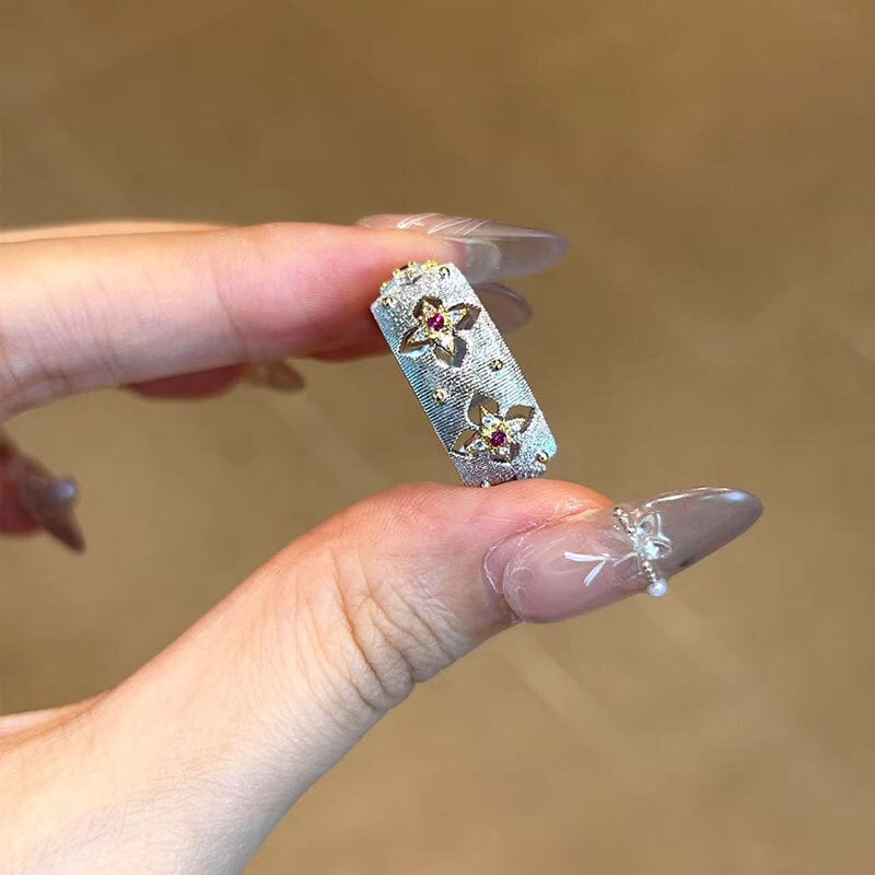 上品なブチェラッティ風 四つ葉のクローバー18Kメッキリング | hoshine