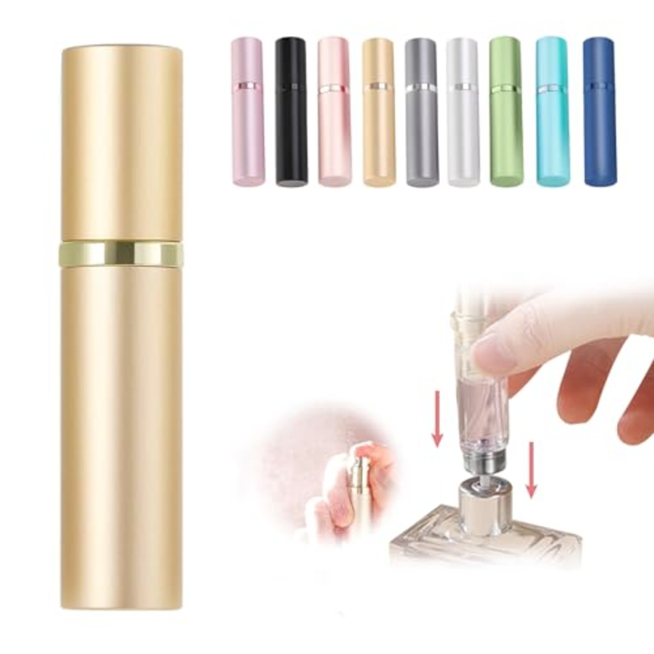 アトマイザー スプレー ワンタッチ補充 持ち運び便利 詰め替え ボトル 5ml 底部充填 香水用 容器 男女兼用 (ゴールド)