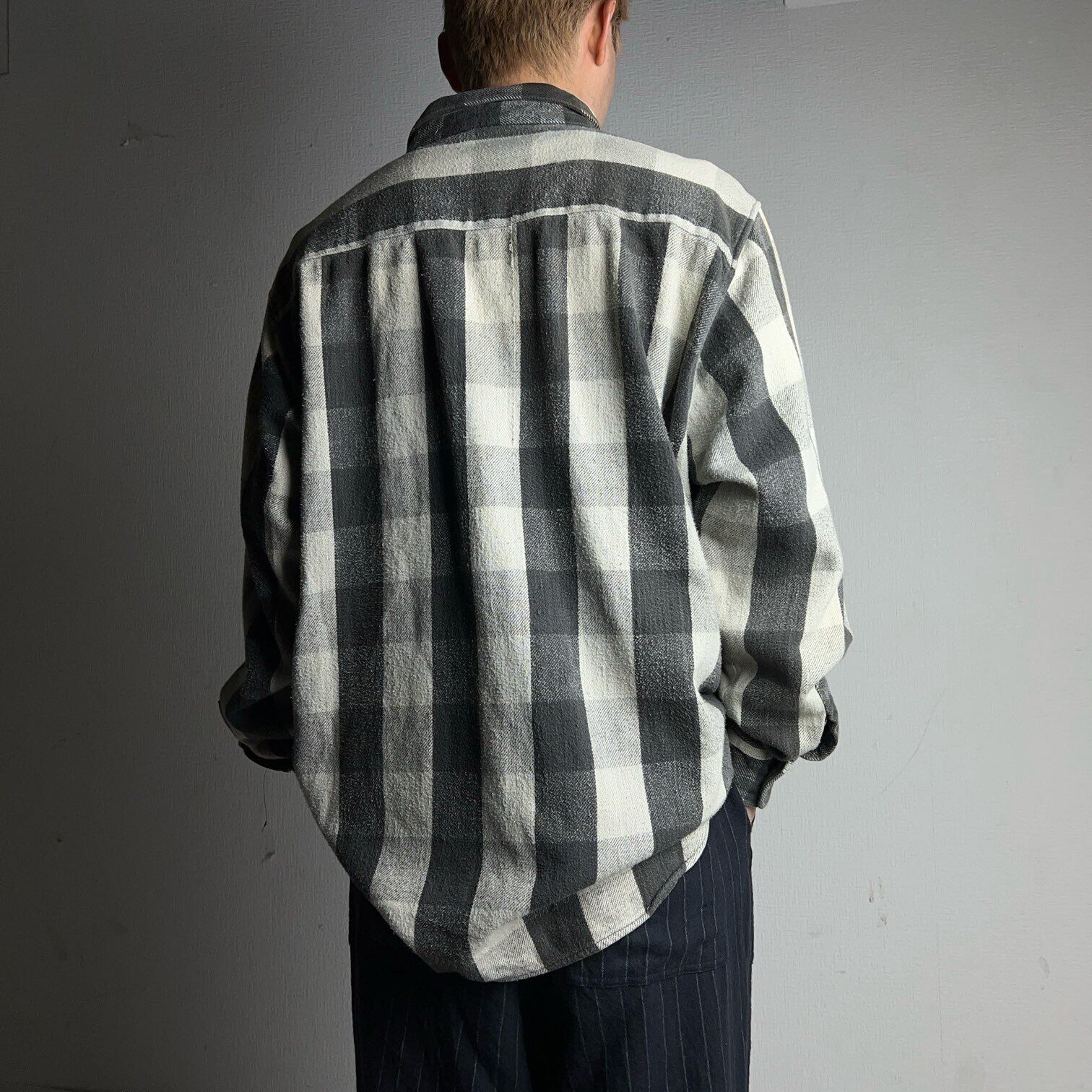 ファイブブラザー製　白黒グレー　ネルシャツ　XL 90s ファイブブラザー ネルシャツ ブロックチェック 白黒灰 ヘビー