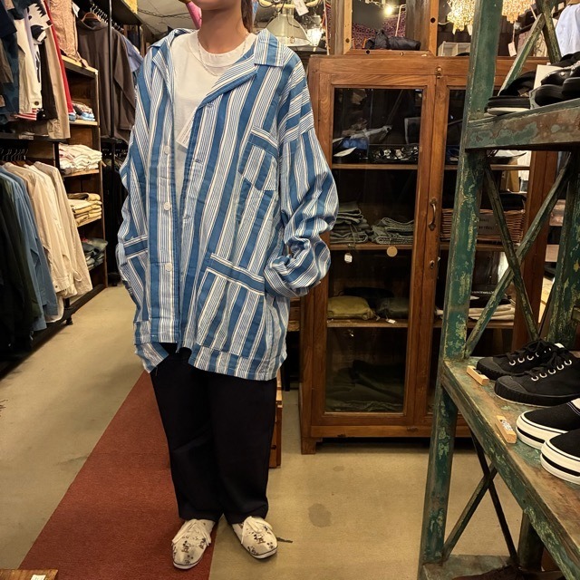 Poland Sleeping suit  Stripe L/S Blue　ポーランド　スリーピングスーツ　ブルー　ロングスリーブ　ブルー　60年代　70年代　デッドストック　ミリタリー　パジャマ　セットアップ　シャツ　パンツ