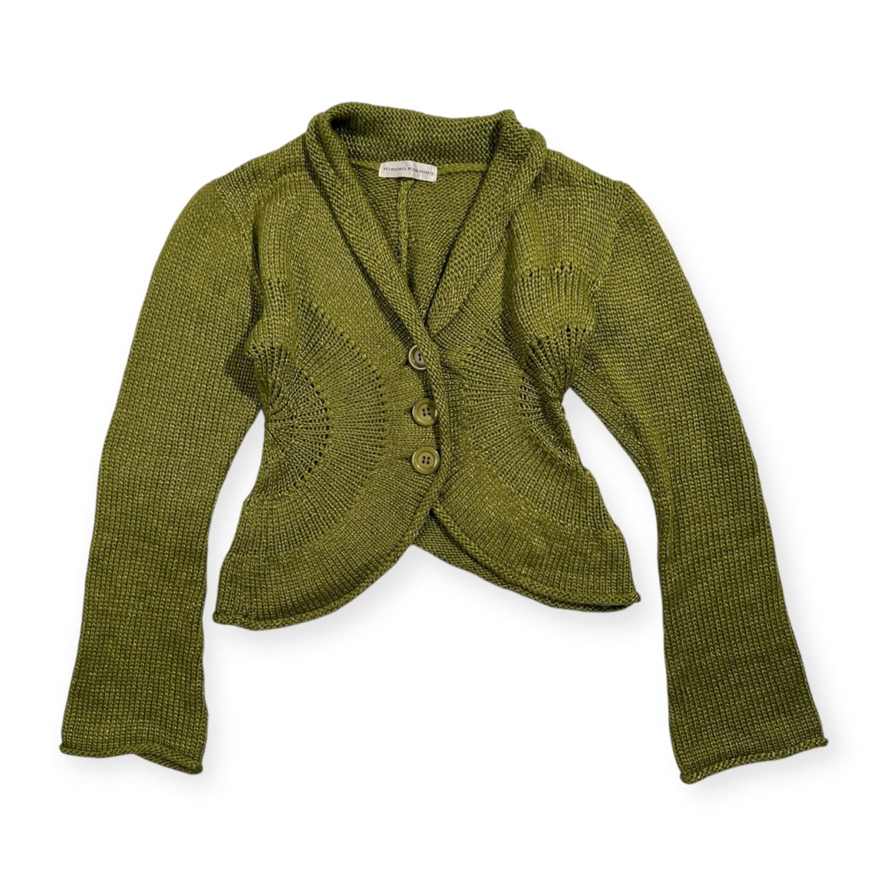 HIROKO KOSHINO ヒロココシノ 変形 デザイン ニット カーディガン サイズ 38 /グリーン系 日本製 ウール ナイロン 婦人服 モード