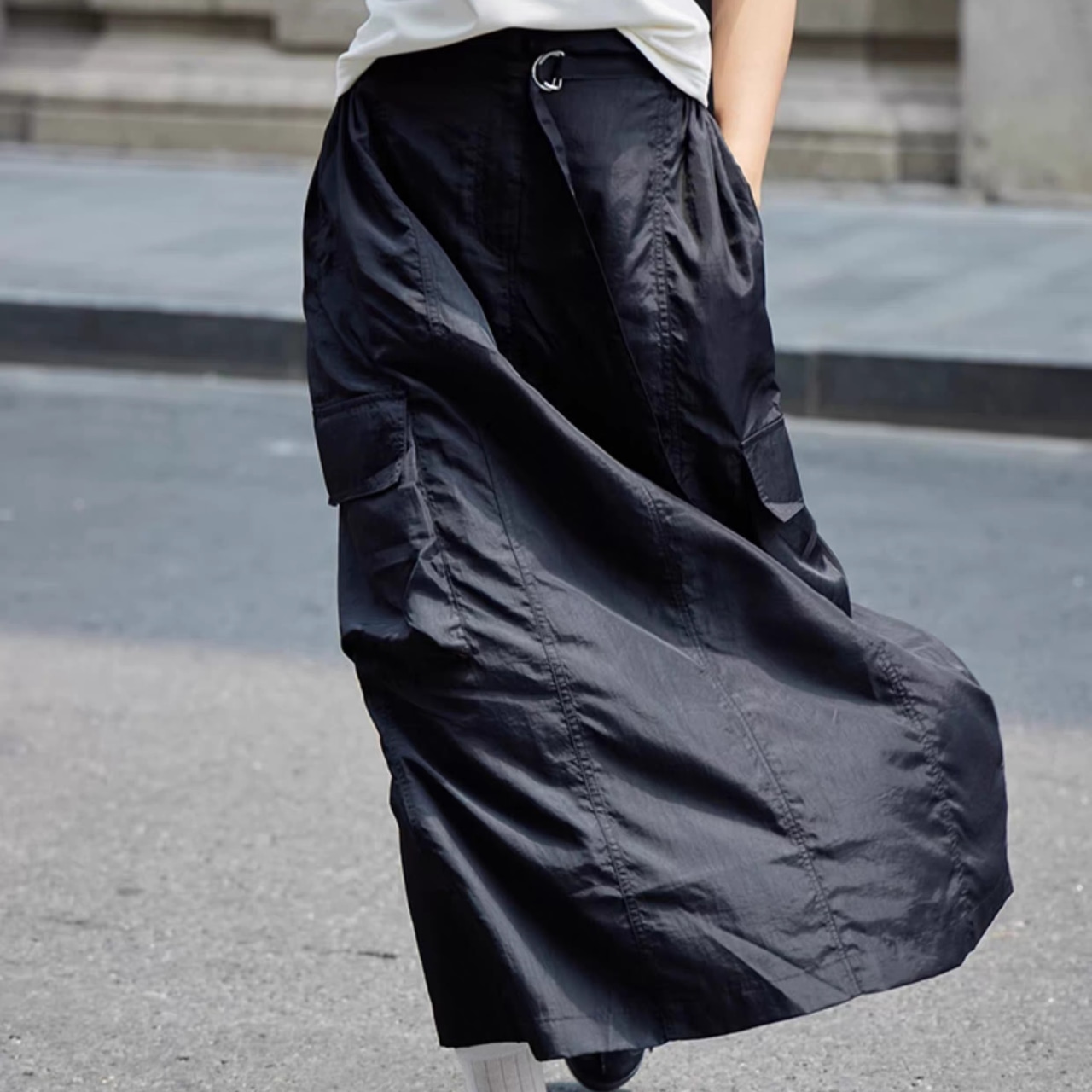 Belted midi-length cargo skirt 【2color】T4330