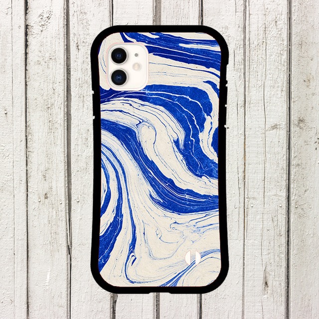 受注生産 iPhoneケース 青い筆流れのマーブリング｜水面模様 MARB038A