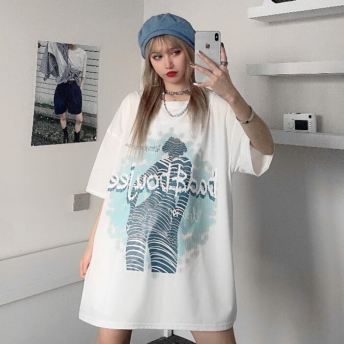 ルーズTシャツ シャツ レディースラウンドネックトップス サマーロング かわいい 夏物 Oネック ケッペル48356413606