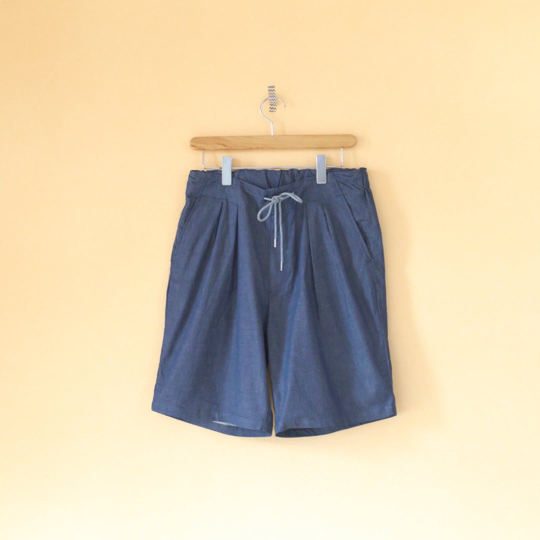 Manual Alphabet マニュアルアルファベット ツータックイージーデニムショーツ・ブルー【メンズ】